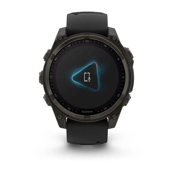 Смарт-годинник Garmin Fenix 8 – 47 мм, Solar Sapphire, титан з DLC-покриттям Carbon Gray та силіконовим ремінцем чорного/сірого кольору 010-02906-11 фото