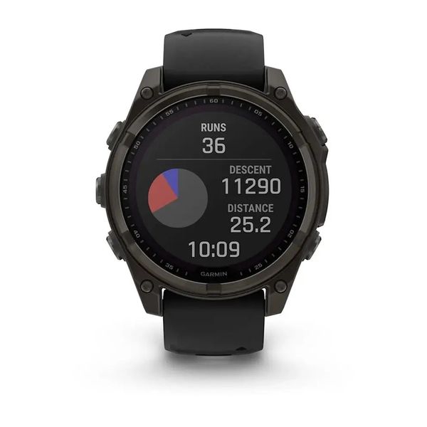 Смарт-годинник Garmin Fenix 8 – 47 мм, Solar Sapphire, титан з DLC-покриттям Carbon Gray та силіконовим ремінцем чорного/сірого кольору 010-02906-11 фото