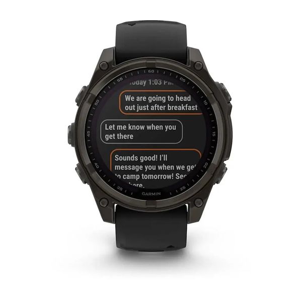 Смарт-годинник Garmin Fenix 8 – 47 мм, Solar Sapphire, титан з DLC-покриттям Carbon Gray та силіконовим ремінцем чорного/сірого кольору 010-02906-11 фото