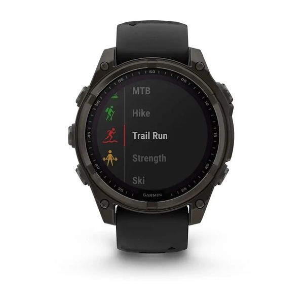 Смарт-годинник Garmin Fenix 8 – 47 мм, Solar Sapphire, титан з DLC-покриттям Carbon Gray та силіконовим ремінцем чорного/сірого кольору 010-02906-11 фото