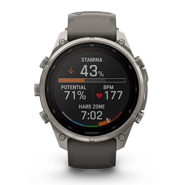 Смарт-годинник Garmin Fenix 9 Pro Solar (47 мм) з титановим корпусом і силіконовим ремінцем кольору галька / сріблясто-сірий