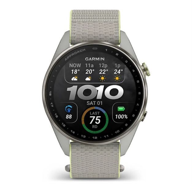 Смарт-часы Garmin Approach S72 (47 мм) с титановым безелем Silver/Citron и тканевым ремешком ComfortFit Fog Grey/Citron