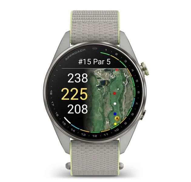 Смарт-часы Garmin Approach S72 (47 мм) с титановым безелем Silver/Citron и тканевым ремешком ComfortFit Fog Grey/Citron