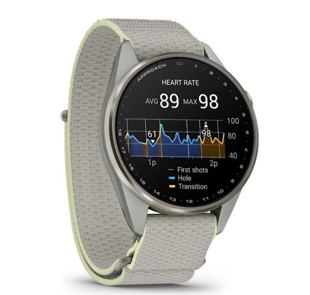 Смарт-часы Garmin Approach S72 (47 мм) с титановым безелем Silver/Citron и тканевым ремешком ComfortFit Fog Grey/Citron