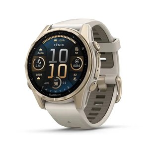 Смарт-часы Garmin Fenix 8 – 43 мм, AMOLED Sapphire, золотистые с силиконовым ремешком цвета туманный серый/темный песчаник 010-02903-11 фото