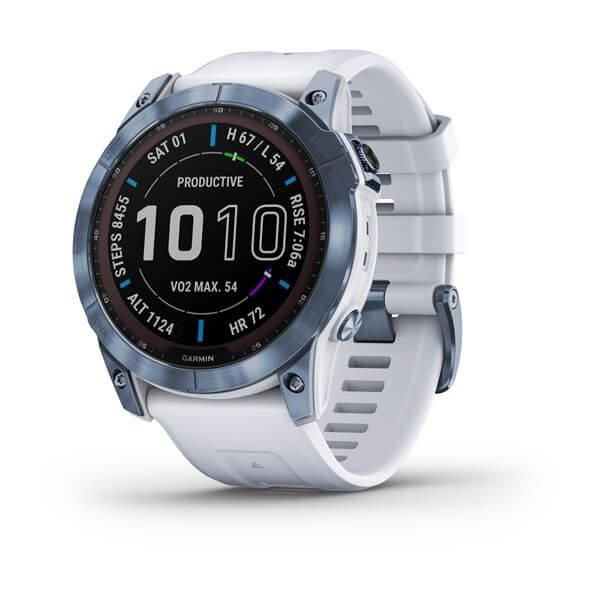 Смарт-годинник Garmin Fenix 7X Sapphire Solar титановий DLC кольору синій мінерал з білим ремінцем 010-02541-15 фото