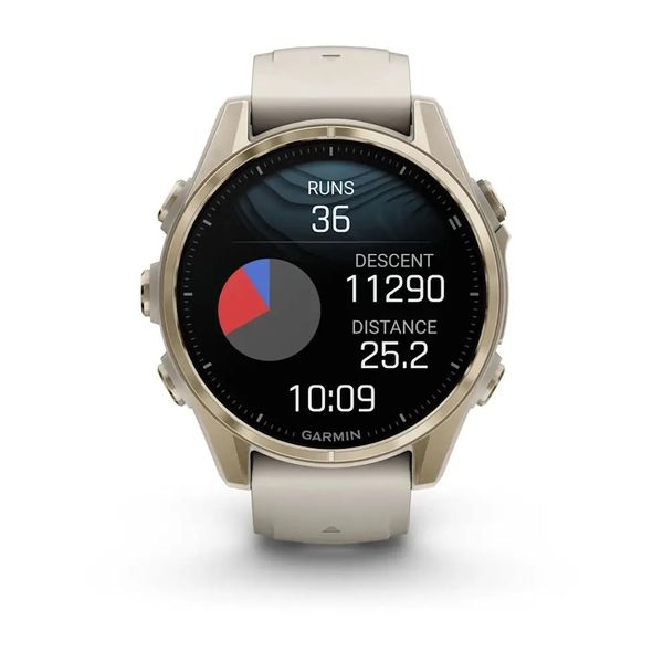 Смарт-годинник Garmin Fenix 8 – 43 мм, AMOLED Sapphire, золотистий із силіконовим ремінцем кольору туманний сірий/темний піщаник 010-02903-11 фото