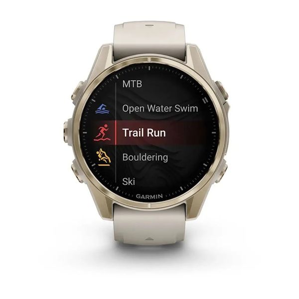 Смарт-годинник Garmin Fenix 8 – 43 мм, AMOLED Sapphire, золотистий із силіконовим ремінцем кольору туманний сірий/темний піщаник 010-02903-11 фото