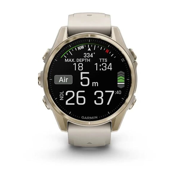 Смарт-часы Garmin Fenix 8 – 43 мм, AMOLED Sapphire, золотистые с силиконовым ремешком цвета туманный серый/темный песчаник 010-02903-11 фото