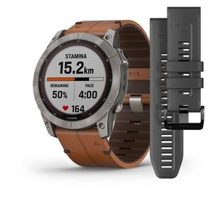 Смарт-годинник Garmin Fenix 7X Sapphire Solar титановий з каштановим шкіряним ремінцем 010-02541-19 фото