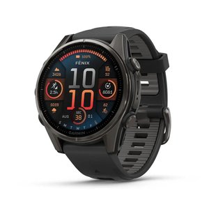 Смарт-годинник Garmin Fenix 8 – 43 мм, AMOLED Sapphire, титан з DLC-покриттям Carbon Gray та силіконовим ремінцем чорного/сірого кольору 010-02903-21 фото