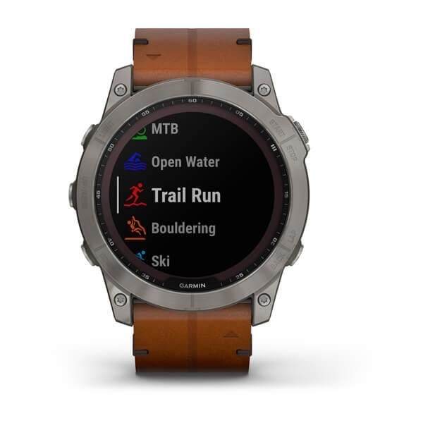 Смарт-годинник Garmin Fenix 7X Sapphire Solar титановий з каштановим шкіряним ремінцем 010-02541-19 фото