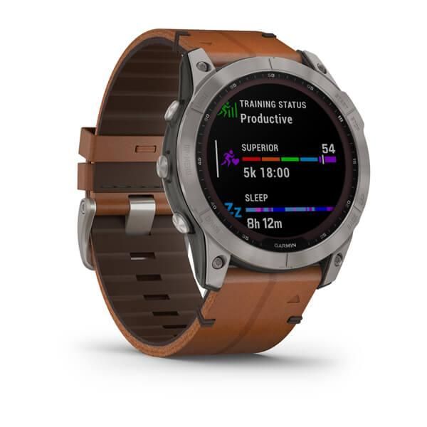 Смарт-годинник Garmin Fenix 7X Sapphire Solar титановий з каштановим шкіряним ремінцем 010-02541-19 фото