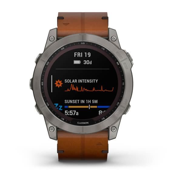 Смарт-годинник Garmin Fenix 7X Sapphire Solar титановий з каштановим шкіряним ремінцем 010-02541-19 фото