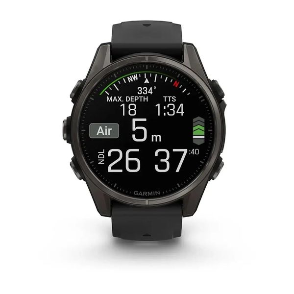 Смарт-часы Garmin Fenix 8 – 43 мм, AMOLED Sapphire, титан с DLC-покрытием Carbon Gray и силиконовым ремешком черного/серого цвета 010-02903-21 фото