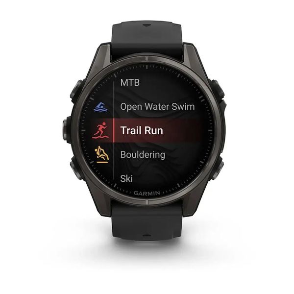 Смарт-часы Garmin Fenix 8 – 43 мм, AMOLED Sapphire, титан с DLC-покрытием Carbon Gray и силиконовым ремешком черного/серого цвета 010-02903-21 фото