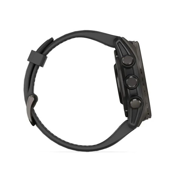 Смарт-годинник Garmin Fenix 8 – 43 мм, AMOLED Sapphire, титан з DLC-покриттям Carbon Gray та силіконовим ремінцем чорного/сірого кольору 010-02903-21 фото