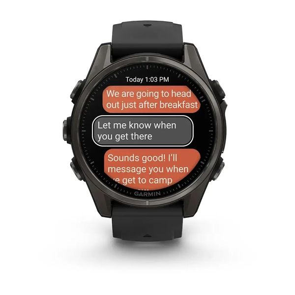 Смарт-годинник Garmin Fenix 8 – 43 мм, AMOLED Sapphire, титан з DLC-покриттям Carbon Gray та силіконовим ремінцем чорного/сірого кольору 010-02903-21 фото