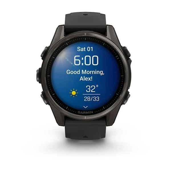 Смарт-часы Garmin Fenix 8 – 43 мм, AMOLED Sapphire, титан с DLC-покрытием Carbon Gray и силиконовым ремешком черного/серого цвета 010-02903-21 фото