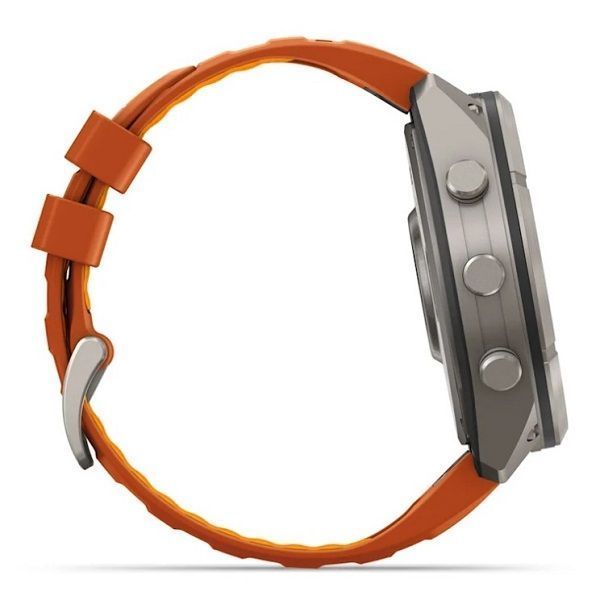 Смарт-годинник Garmin Fenix 9 Pro (51 мм) з титановим корпусом і яскраво-помаранчевим силіконовим ремінцем