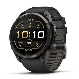 Смарт-годинник Garmin Fenix 9 Pro (51 мм) з титановим корпусом Carbon Gray DLC і чорно-сірим силіконовим ремінцем