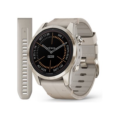 Смарт-часы Garmin Fenix 7S Pro - Sapphire Solar Edition - нежно-золотистые с кожаным ремешком песочного цвета 010-02776-30 фото