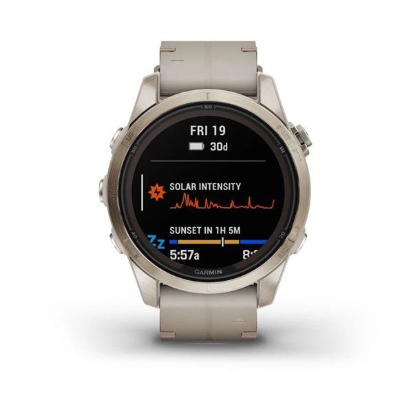 Смарт-годинник Garmin Fenix 7S Pro - Sapphire Solar Edition - ніжно-золотистий зі шкіряним ремінцем пісочного кольору 010-02776-30 фото