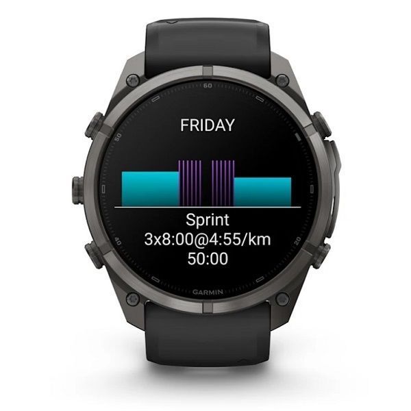 Смарт-годинник Garmin Fenix 9 Pro (51 мм) з титановим корпусом Carbon Gray DLC і чорно-сірим силіконовим ремінцем