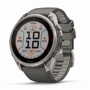 Смарт-годинник Garmin Fenix 9 Pro Solar (51 мм) з титановим корпусом і силіконовим ремінцем кольору галька / сріблясто-сірий