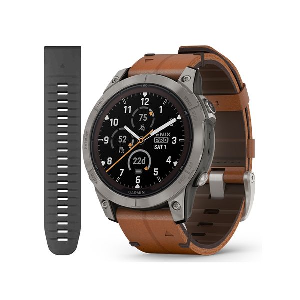 Смарт-часы Garmin Fenix 7 Pro - Sapphire Solar Edition - титановый корпус с каштановым кожаным ремешком 010-02777-30 фото