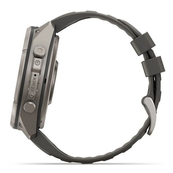 Смарт-годинник Garmin Fenix 9 Pro Solar (51 мм) з титановим корпусом і силіконовим ремінцем кольору галька / сріблясто-сірий