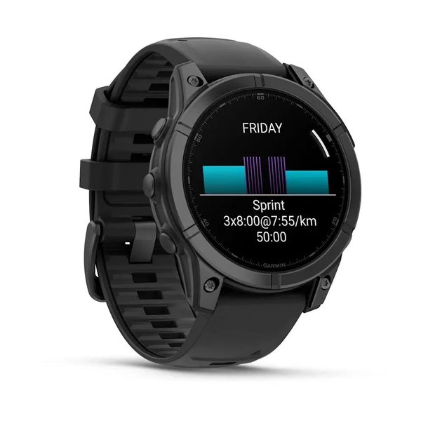 Смарт-годинник Garmin Fenix E – 47 мм, AMOLED, сланцево-сірий сталевий корпус з чорним силіконовим ремінцем 010-03025-01 фото