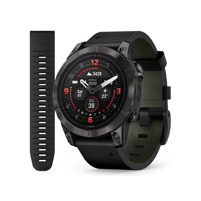 Смарт-часы Garmin Epix Pro (Gen 2) - Sapphire Edition 47 mm - темно-серый титан DLC Carbon с кожаным ремешком 010-02803-30 фото