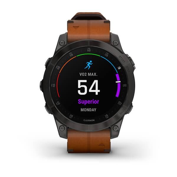 Смарт-часы Garmin Epix (Gen 2) Sapphire черные титановые с каштановым кожаным ремешком 010-02582-30 фото