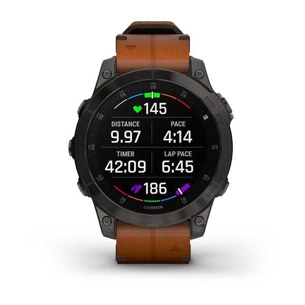 Смарт-часы Garmin Epix (Gen 2) Sapphire черные титановые с каштановым кожаным ремешком 010-02582-30 фото