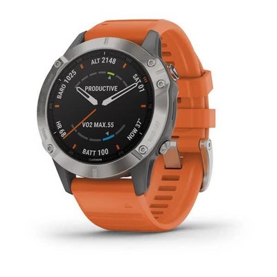 Смарт-часы Garmin Fenix 6 Sapphire Titanium с оранжевым ремешком 010-02158-14 фото