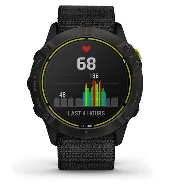 Оптичний пульсометр у Garmin Enduro визначає інтенсивність ваших фізичних занять, а також варіабельність частоти пульсу