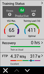 Велонавігатор Edge 1030. Показник Training Status